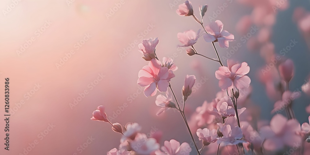 Pastel Pink Blossoms at Sunset: A Serene Garden Scene Pastel Pink Blossoms at Sunset: A Serene Garden Scene