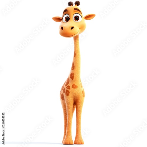Cute cartoon giraffe, white background, child's book illustration