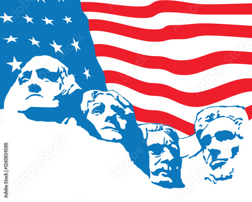 Mount Rushmore monument with American Flag vector background