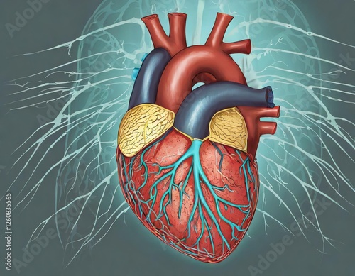 Cross-Section of the Human Heart Showing Coronary Arteries and Ventricles