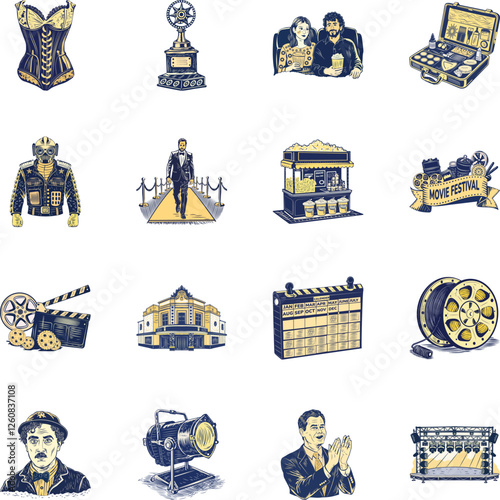 Collection of Vintage Style Theatre Icons

