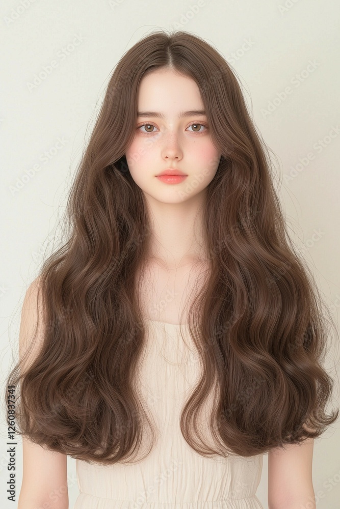 Portrait of a Woman with Natural Waves and a Soft Expression Portrait of a Woman with Natural Waves and a Soft Expression