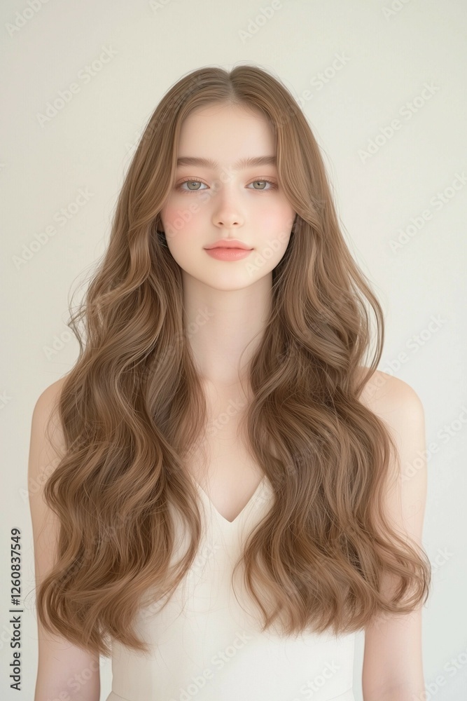 Portrait of a Woman with Natural Waves and a Soft Expression Portrait of a Woman with Natural Waves and a Soft Expression
