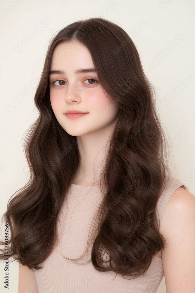 Portrait of a Woman with Natural Waves and a Soft Expression Portrait of a Woman with Natural Waves and a Soft Expression