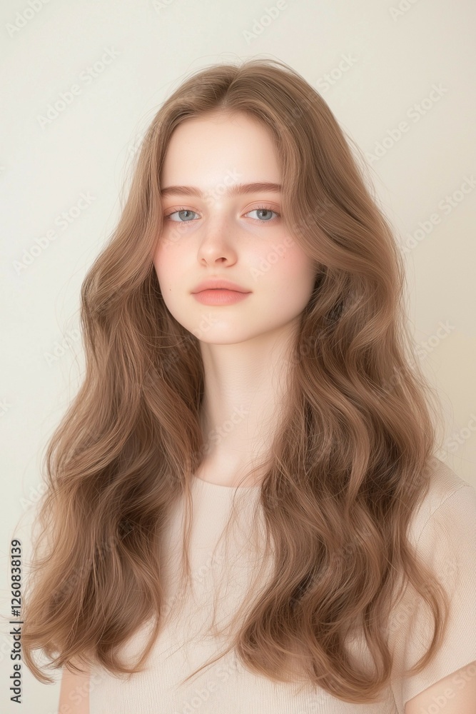 Portrait of a Woman with Natural Waves and a Soft Expression Portrait of a Woman with Natural Waves and a Soft Expression