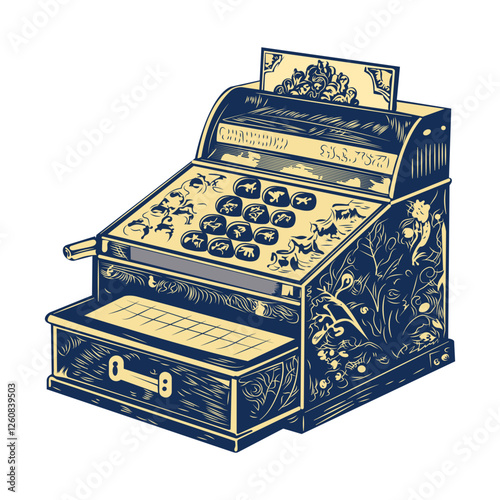 Cash register machine, vintage icon