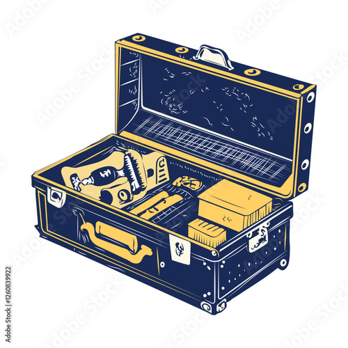 Suitcase with film props, vintage style icon