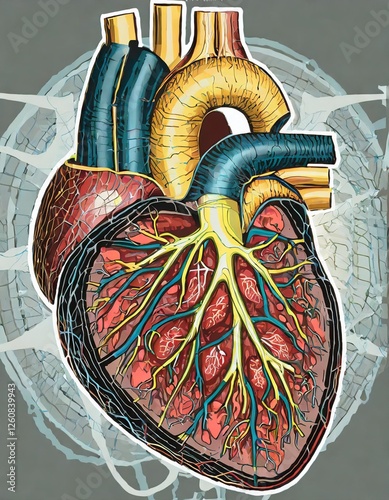Cross-Section of the Human Heart Showing Coronary Arteries and Ventricles