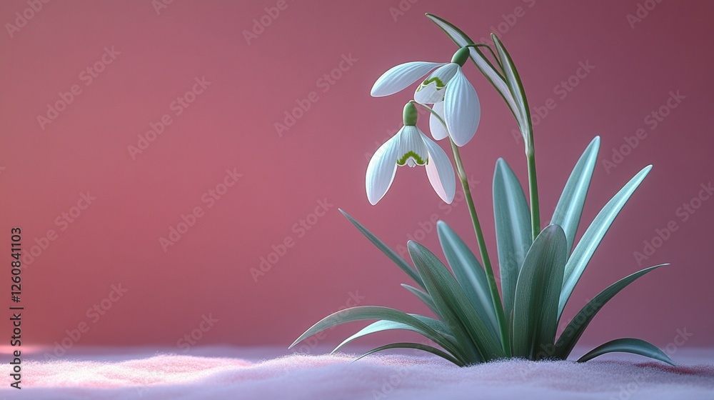 Fototapeta premium Snowdrops on a Solid Background