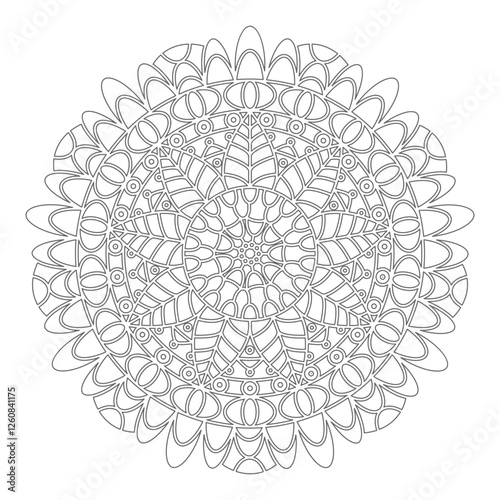 Contour mandala ornament for coloring and scrapbooking. Symmetrical pattern in Tantric yoga of Buddhism and Hinduism. A design element for the development of a color composition