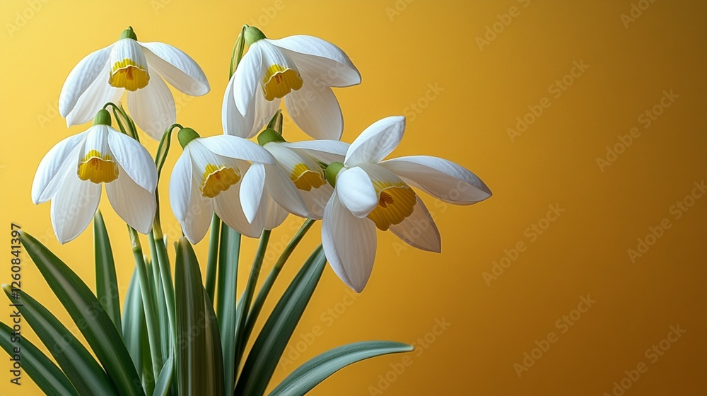 Fototapeta premium Snowdrops on a Solid Background