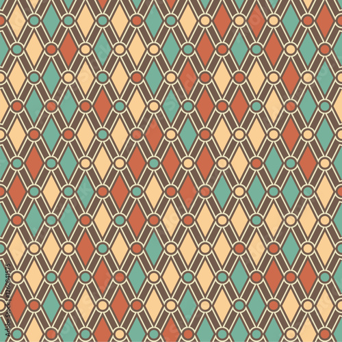 Colorful geometric background. Composition of consecutive repeating elements creates a seamless pattern. Ornament for textiles, textures, prints, wallpapers, clothes 
