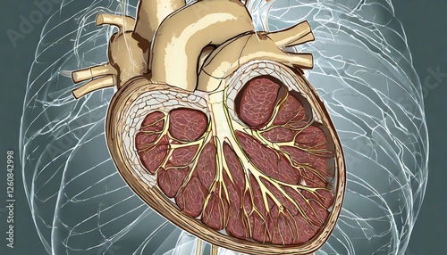 Cross-Section of the Human Heart Showing Coronary Arteries and Ventricles