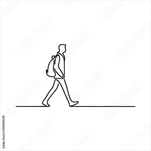 Single one line man person go far away walk alone outdoor life one line art silhouette on white background
