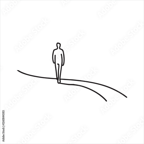 Single one line man person go far away walk alone outdoor life one line art silhouette on white background
