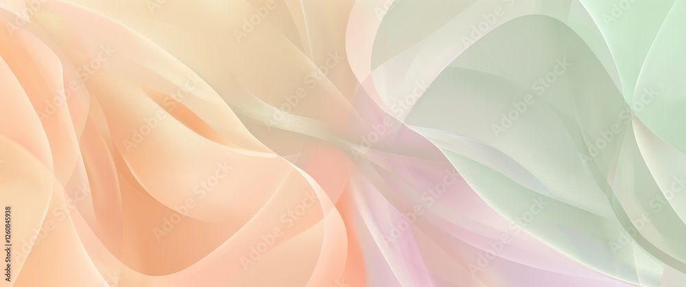Obraz premium Elegant pastel background with overlapping shapes in muted peach, mint green, and soft violet hues with subtle light reflections.