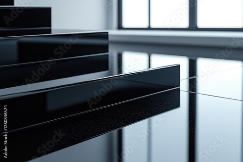Sleek high-end product showcase modern interior minimalist design urban space reflections luxury concept