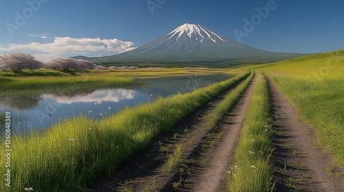 Serene Pathway Leading to Majestic Mount Fuji