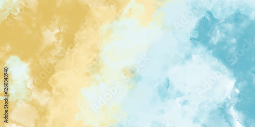 Blue and yellow watercolor vector texture background for poster, cover, banner, flyer, cards. Hand drawn summer illustration for design