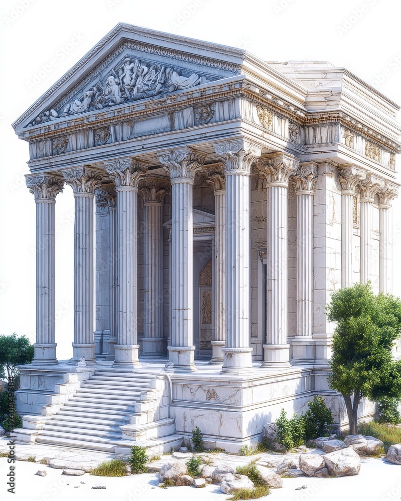 An ancient temple with grand columns, surrounded by greenery, showcasing classical architecture and historical significance. An ancient temple with grand columns, surrounded by greenery, showcasing classical architecture and historical significance.