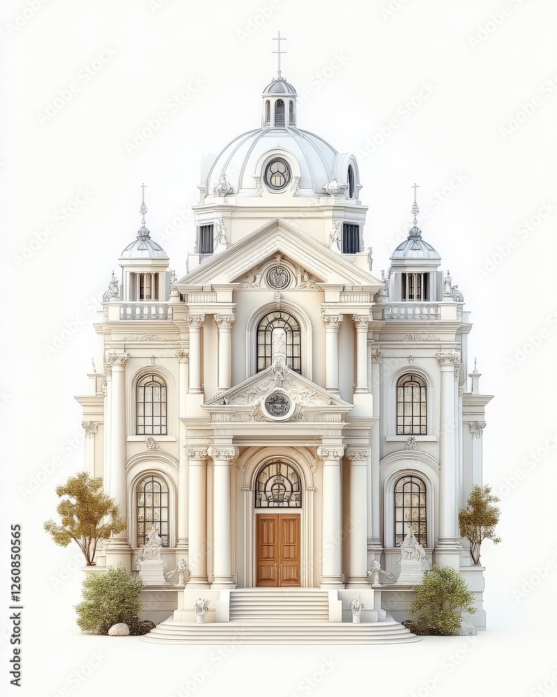 A detailed, ornate architectural model featuring a grand white building with a dome and decorative elements, surrounded by small trees. A detailed, ornate architectural model featuring a grand white building with a dome and decorative elements, surrounded by small trees.
