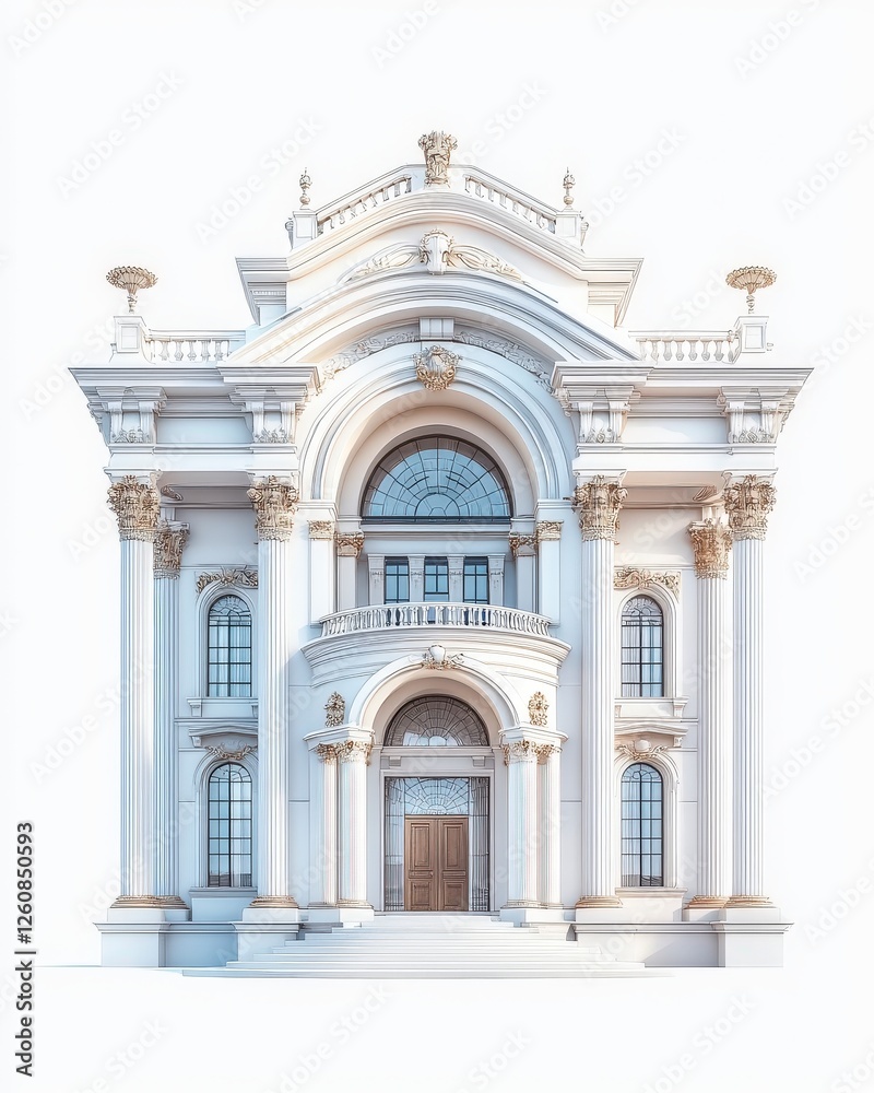 Fototapeta premium Elegant architectural facade showcasing intricate details, columns, and a grand entrance in a classical style.