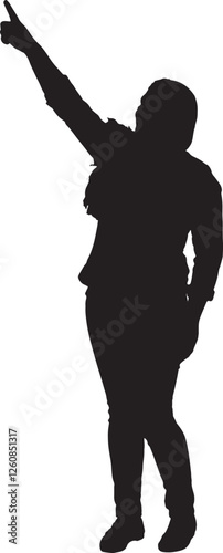 vector; silhouette of a woman standing and pointing up