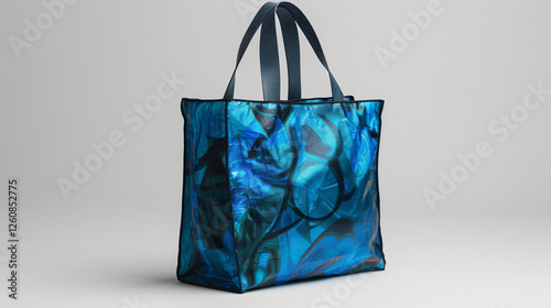 A stylish tote bag crafted from recycled plastic bags, featuring a sleek, modern design that embodies sustainability and eco-friendly fashion. 