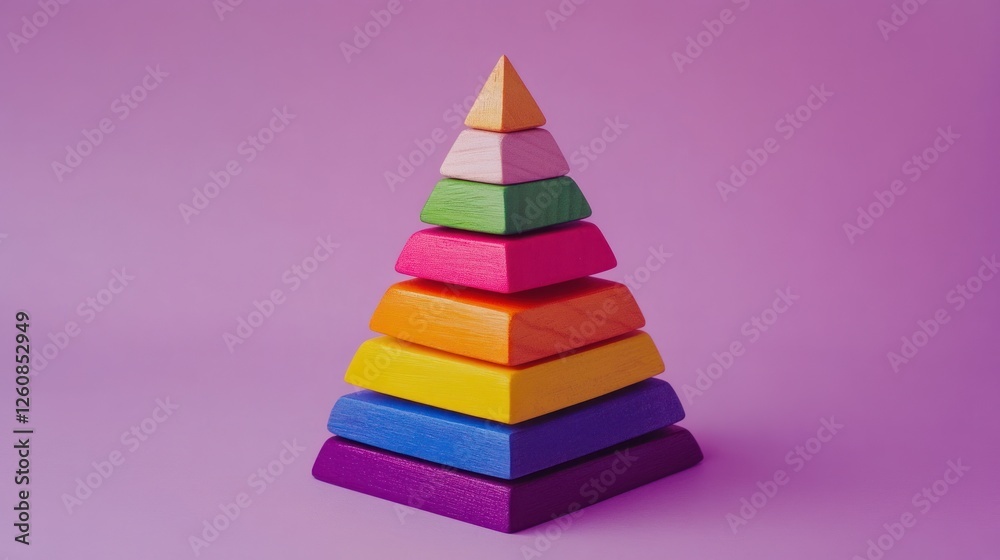Colorful Wooden Pyramid Toy on Purple Background Colorful Wooden Pyramid Toy on Purple Background
