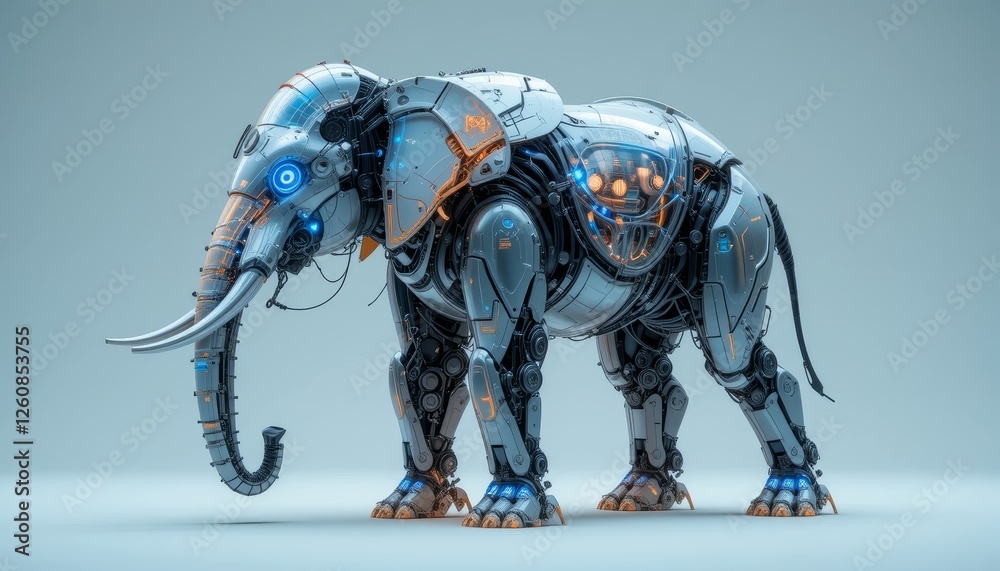 Fototapeta premium Futuristic robotic elephant with metallic armor design