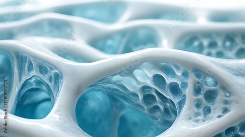 Abstract image of porous bone structure in blue hues