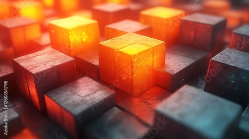 Illuminated Cubes Abstract Geometric Pattern Design