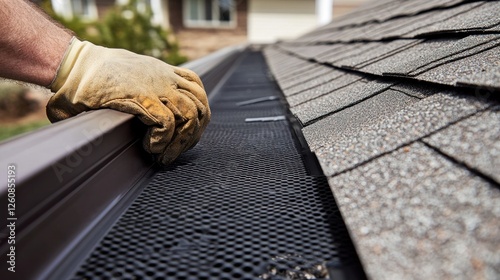 Installing gutter guard on home roof
