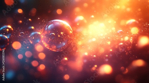 Abstract glowing spheres and particles in warm tones