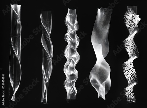 A black and white photo of four wave types on a black background