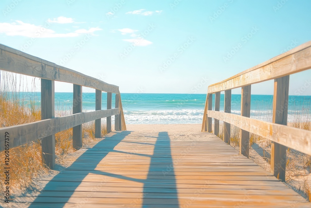 Fototapeta premium Wooden Beach Path Leading to Ocean