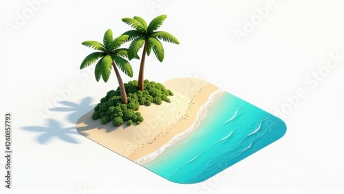 Tropical Island Paradise Isometric View of Palm Trees on a Beach