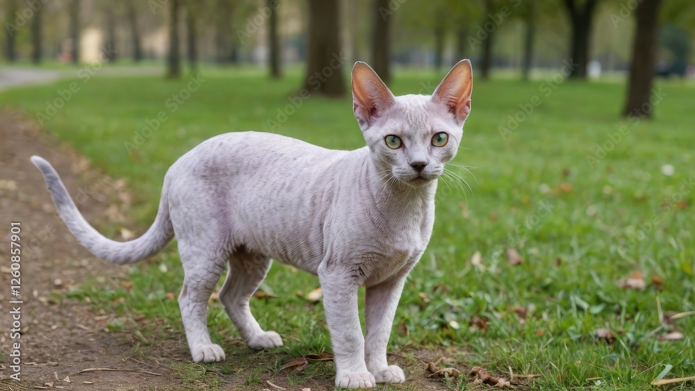 Lilac devon rex cat in the park Lilac devon rex cat in the park