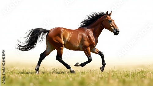Stunning Chestnut Horse Galloping in a Field - Isolated on White