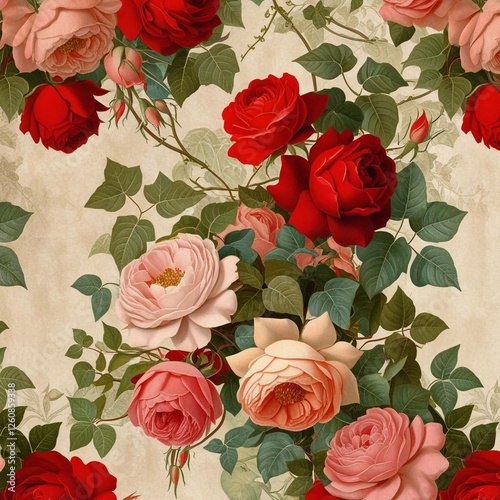 beautiful vibrant A vintage-inspired floral background with roses and ivy
