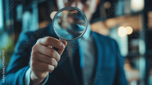 Magnifying Glass Focus on Business Innovation and Investigation Concept. Copy paste area  photo