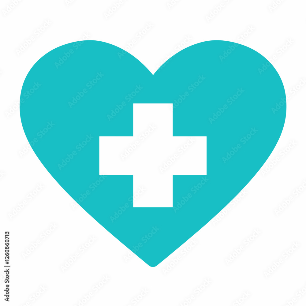 Blue heart icon with white medical cross on white background Blue heart icon with white medical cross on white background