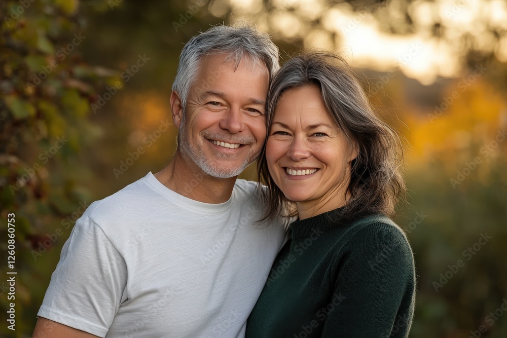 A man and a woman are posing and smiling for the camera A man and a woman are posing and smiling for the camera