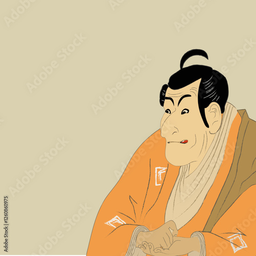 Hand Drawn Samurai in Ancient Japanese Painting Style Vector Illustration. Vintage ukiyo-e painting of japanese man, samurai