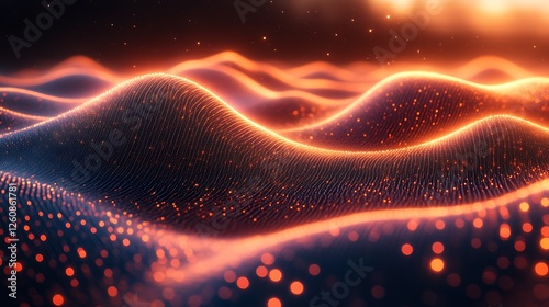 Abstract Orange Glowing Particle Wave Landscape