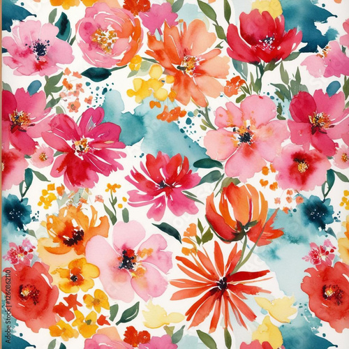beautiful vibrant A watercolor floral pattern with abstract splashes of color