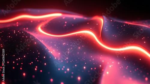 Abstract Red Glowing Wave with Sparkles