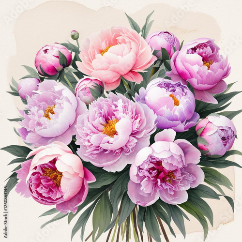 watercolor peony bouquet with pastel pink and lavender tones
