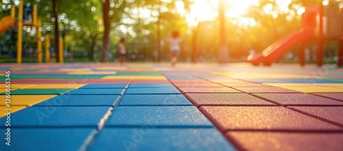 Colorful Playground Tiles at Sunset photo