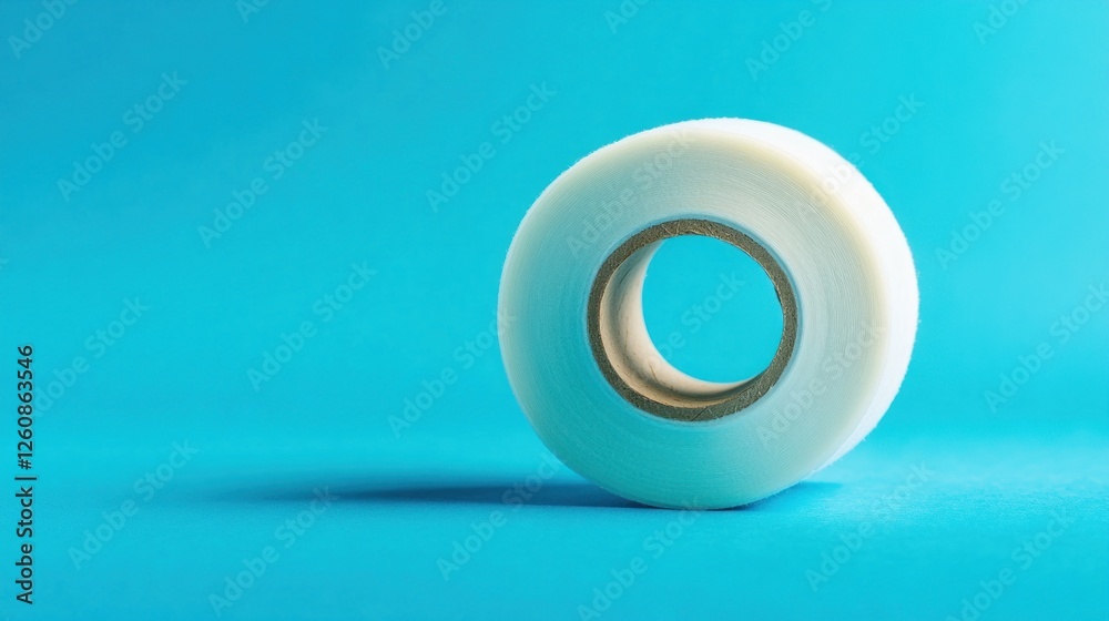 White Tape Roll on Blue Background White Tape Roll on Blue Background